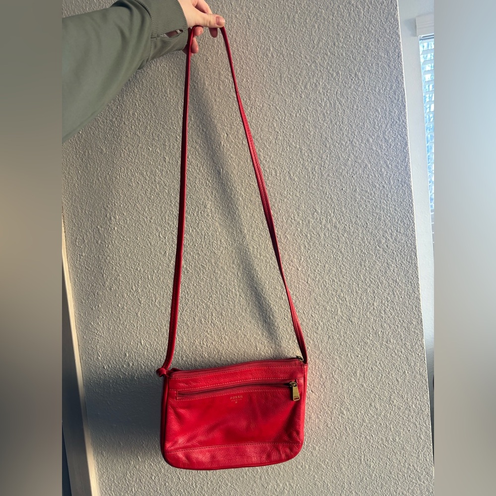 Fossil Cherry Red Leather Crossbody Bag
